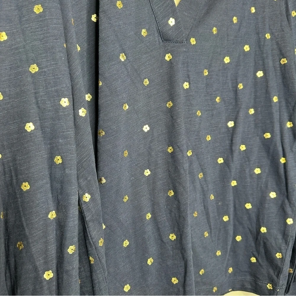 NWT Boden Notch Neck Smocked Frill Top in navy, foil dot - Picture 5 of 11